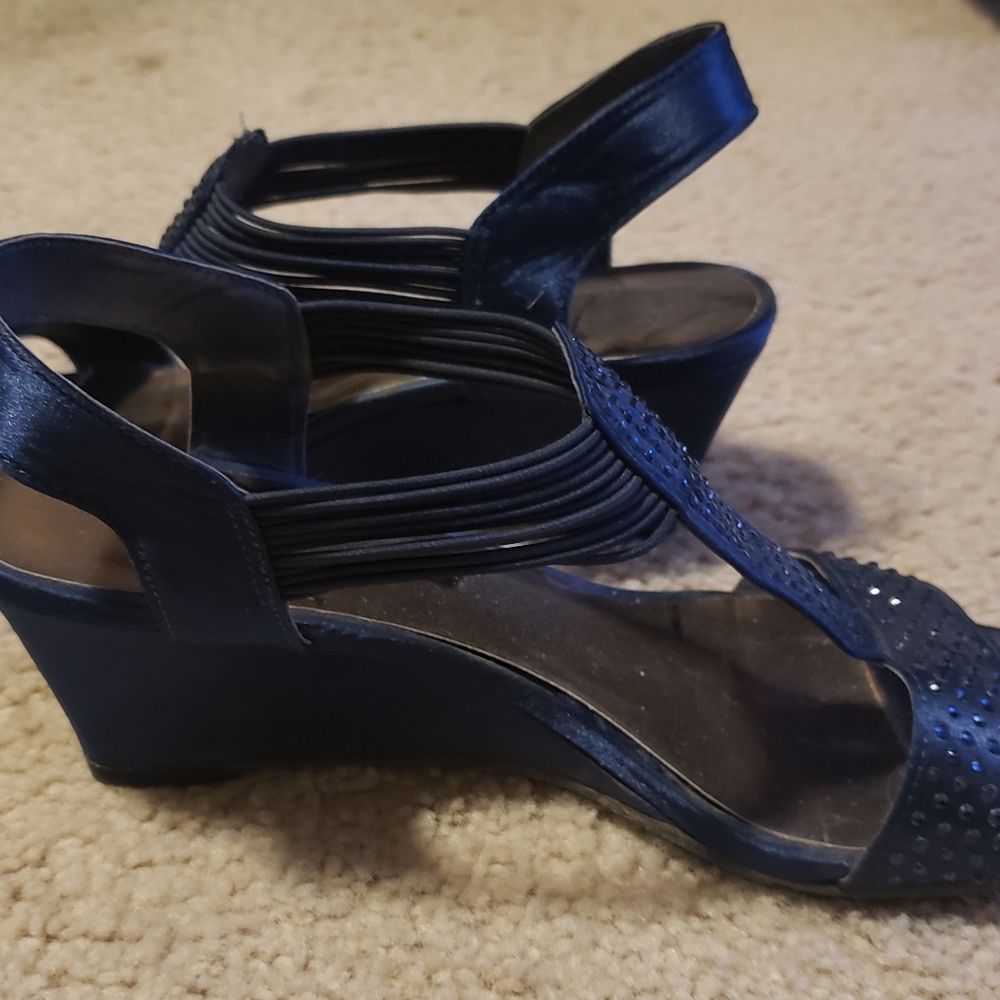Sapphire Navy Satin Wedge Shoe